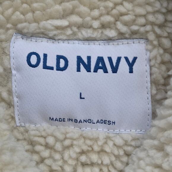 Old Navy Women's L Denim Sherpa Lined Jean Jacket Button Up Pockets Blue - Picture 15 of 16